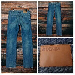 H&M Jeans Mens 32X34 Straight Button Fly Blue Denim Distressed 100% Cotton